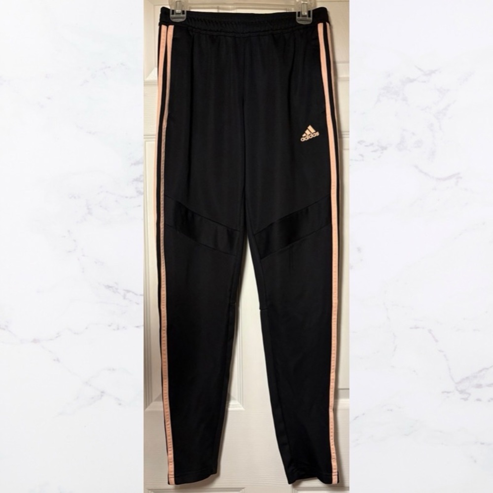 Adidas Black Track Pants with Pink Stripes, Size Small